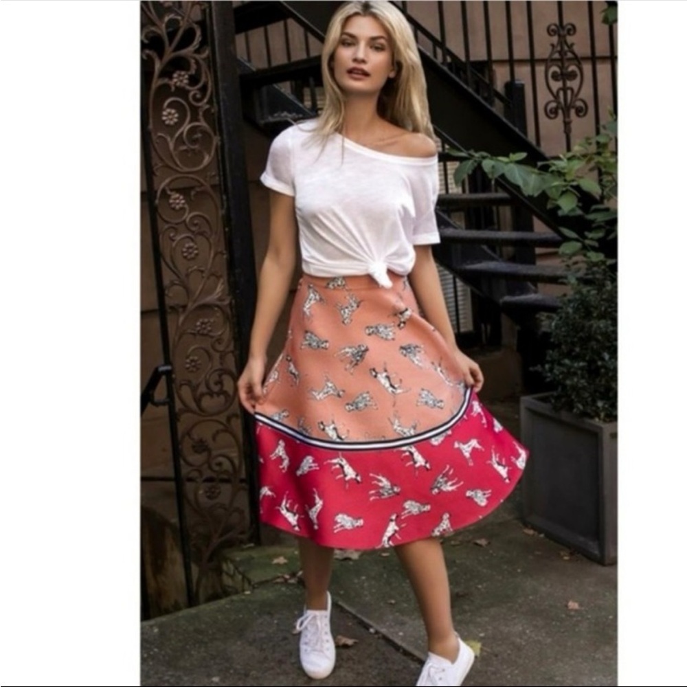 NWT Anthropologie Hutch Dogs Sporty Dalmatian A-line Colorblock Midi Skirt 2 - Picture 4 of 11